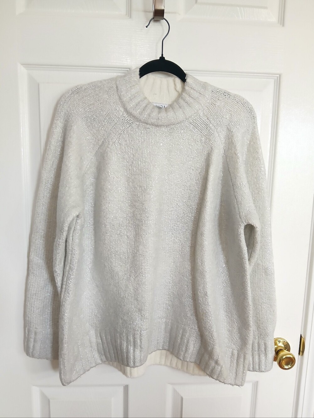 Pistola Llana Metallic Pullover Sweater In Silver Frost Ribbed Mocked Neck Cozy